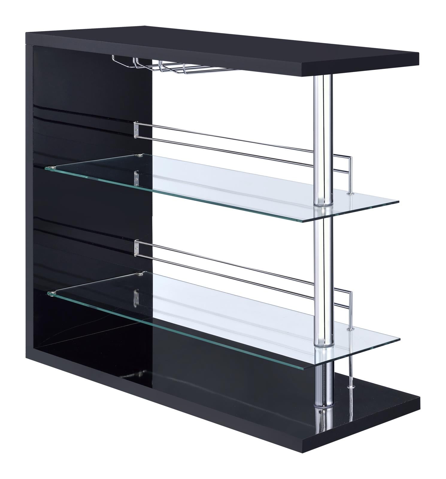 Prescott Rectangular 2-shelf Bar Unit Glossy Black Half Price Furniture