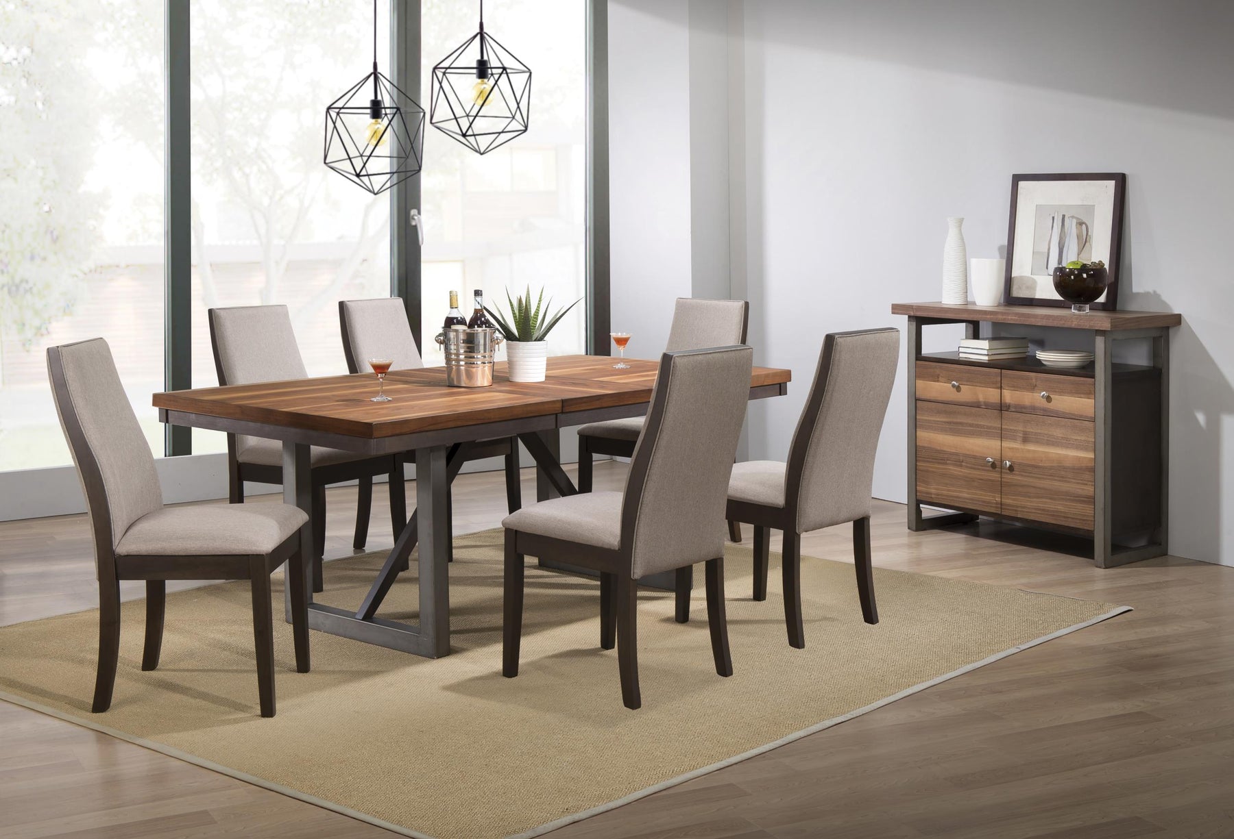 Spring Creek 7-piece Dining Room Set Natural Walnut and Chocolate Brown Half Price Furniture