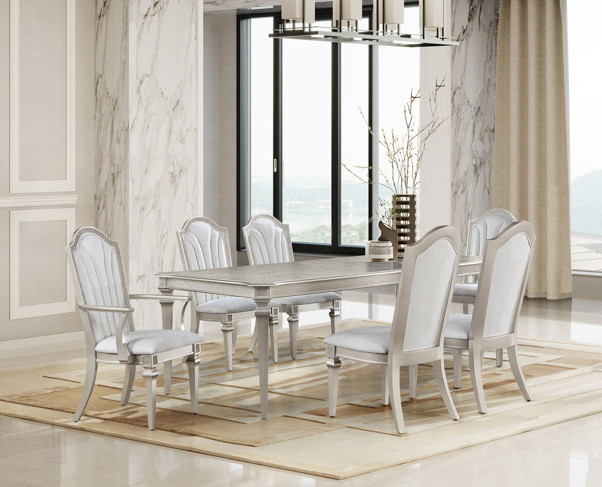 Evangeline Dining Table Set with Extension Leaf Ivory and Silver Oak - Half Price Furniture