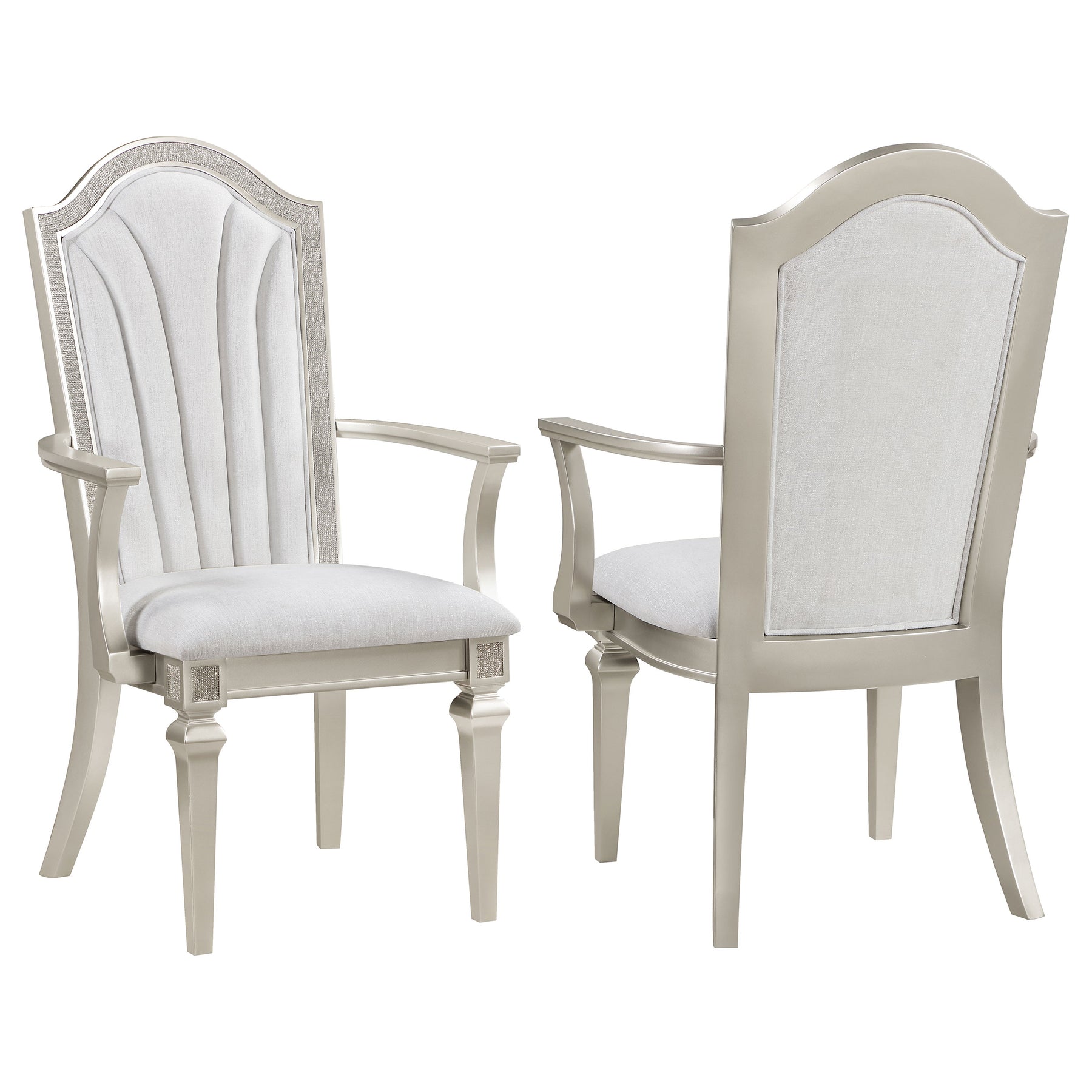 Evangeline Upholstered Dining Arm Chair with Faux Diamond Trim Ivory and Silver Oak (Set of 2) Half Price Furniture