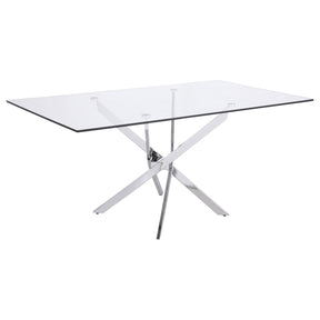 Carmelo X-shaped Dining Table Chrome and Clear  Half Price Furniture