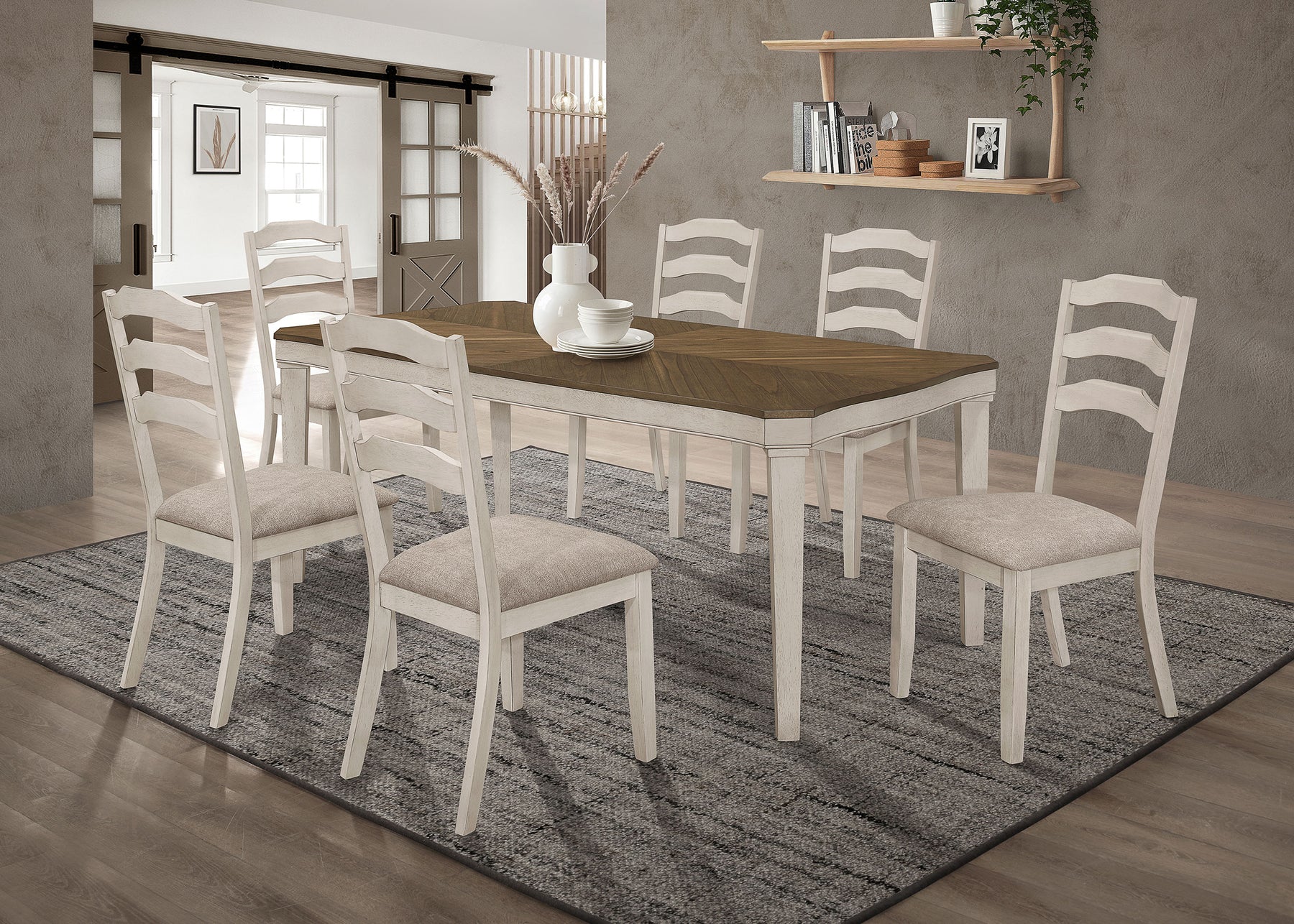 Ronnie Starburst Dining Table Set Khaki and Rustic Cream - Half Price Furniture