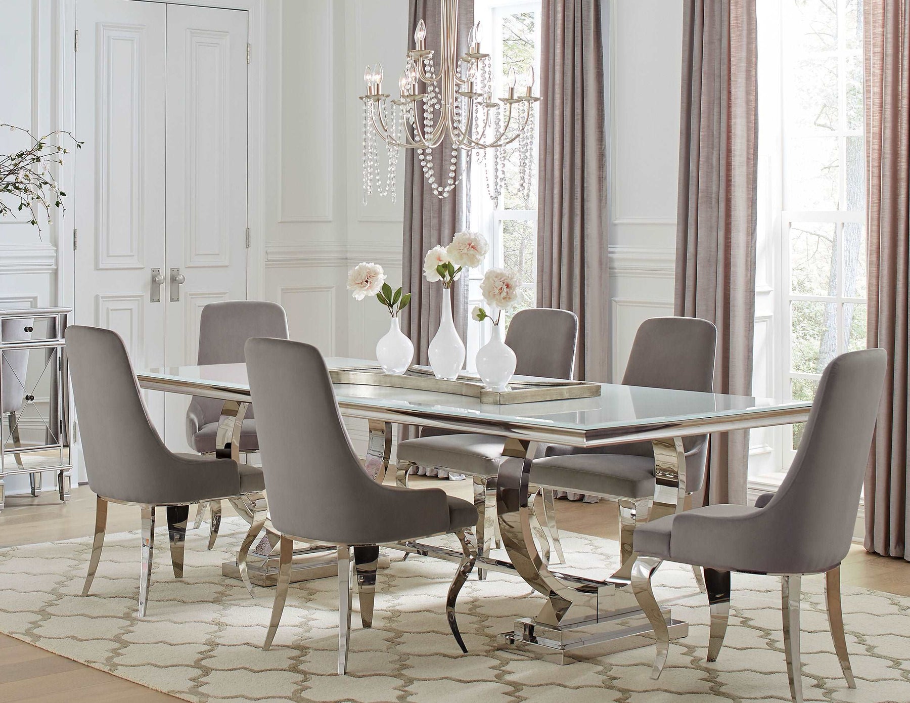 Antoine Rectangular Dining Set Chrome and Grey - Half Price Furniture