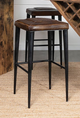 Alvaro Leather Upholstered Backless Bar Stool Antique Brown and Black (Set of 2) Half Price Furniture