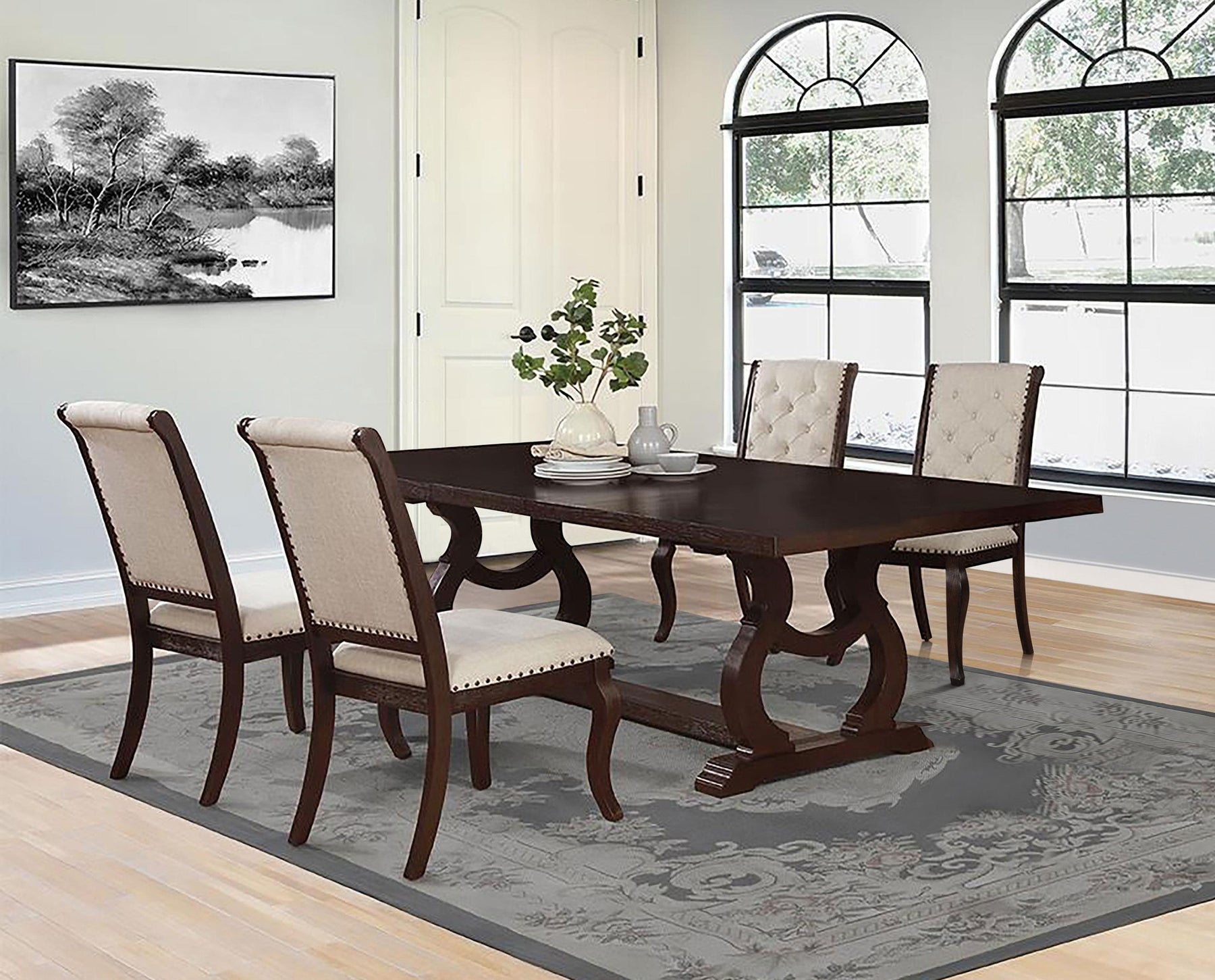 Brockway 5-Piece Rectangular Trestle Dining Set Antique Java Half Price Furniture