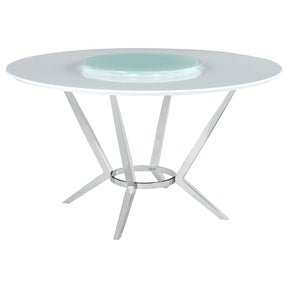 Abby Round Dining Table with Lazy Susan White and Chrome Half Price Furniture