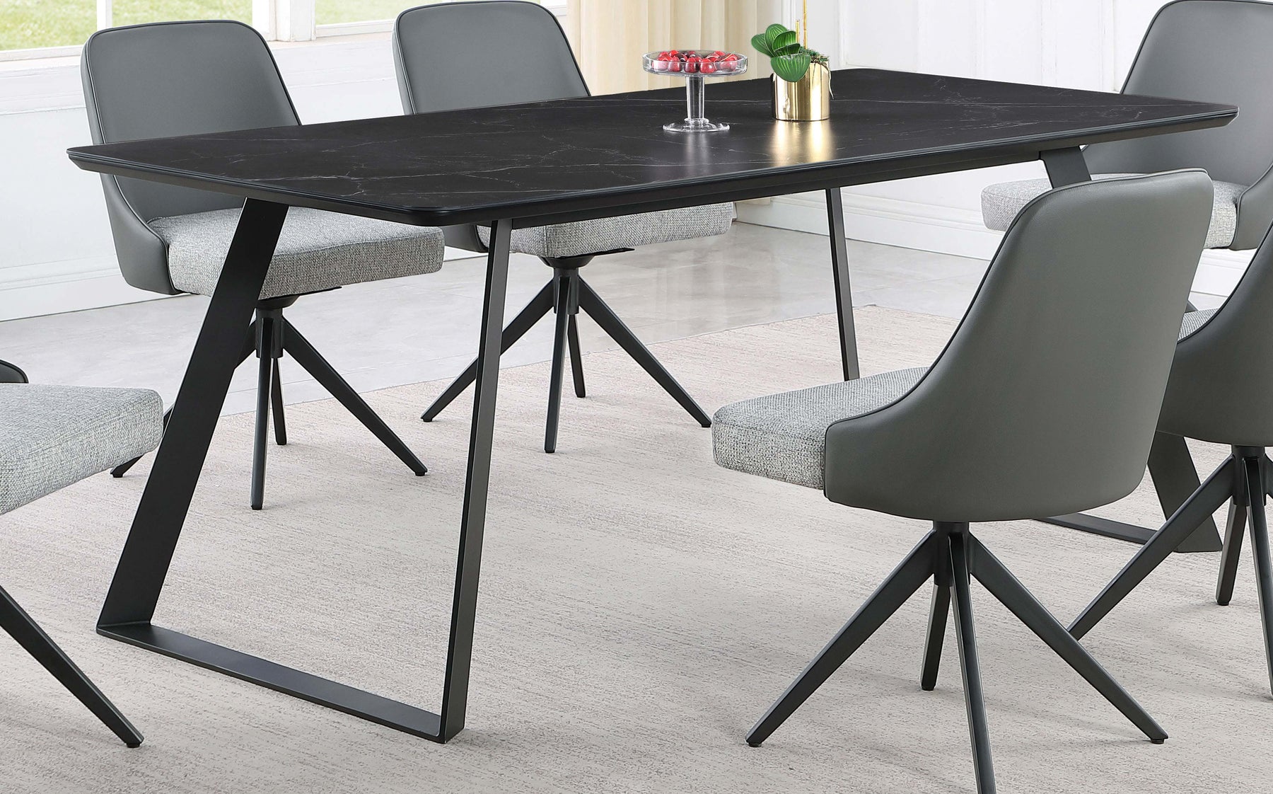 Smith Rectangle Ceramic Top Dining Table Black and Gunmetal Half Price Furniture