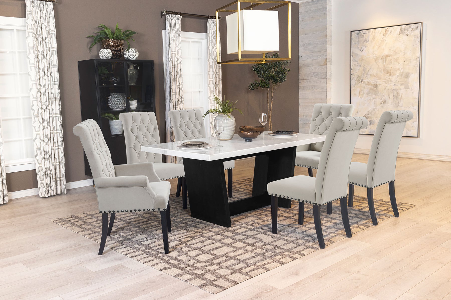 Sherry Rectangular Marble Top Dining Set - Half Price Furniture