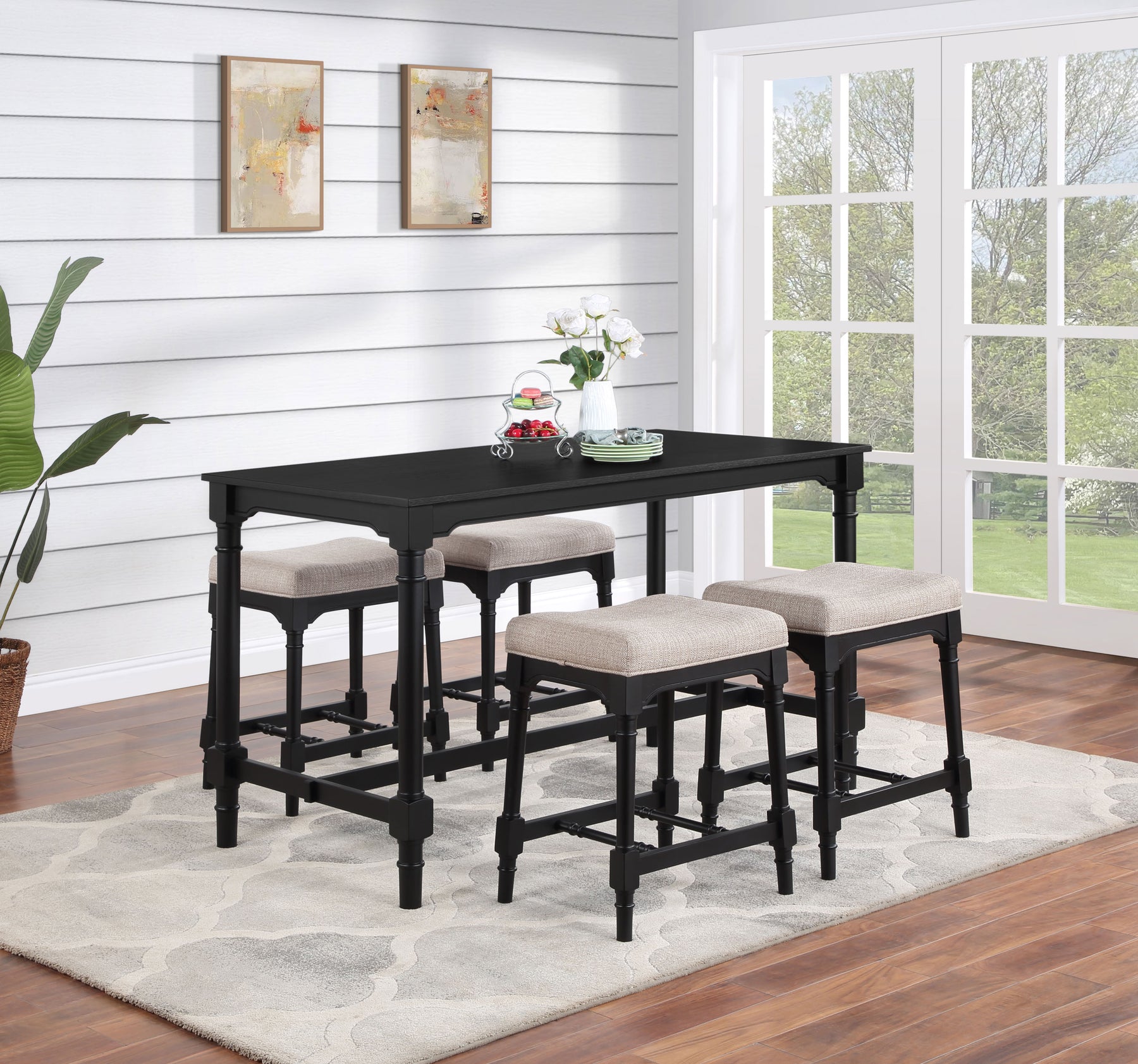 Martina 5-piece Rectangular Spindle Leg Counter Height Dining Set Oatmeal and Black Half Price Furniture