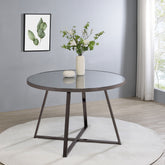 Jillian Round Dining Table with Tempered Mirror Top Black Nickel Half Price Furniture