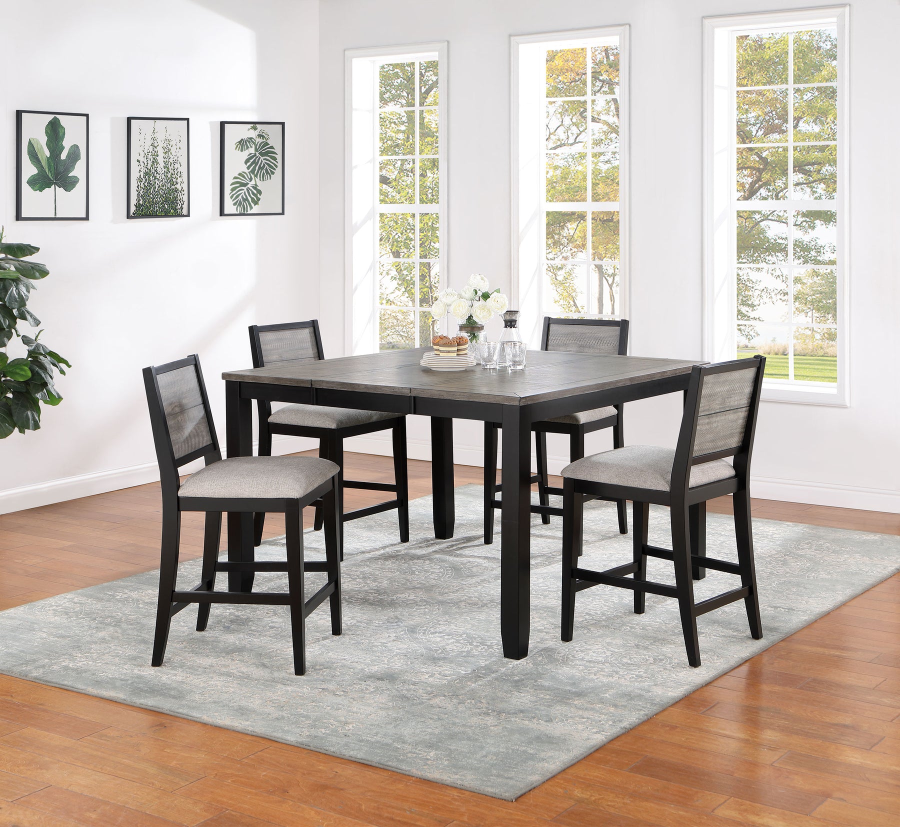 Elodie 5-piece Counter Height Dining Table Set with Extension Leaf Grey and Black Half Price Furniture