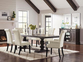 Phelps 8-Piece Rectangular Trestle Dining Set Antique Noir and Beige Half Price Furniture