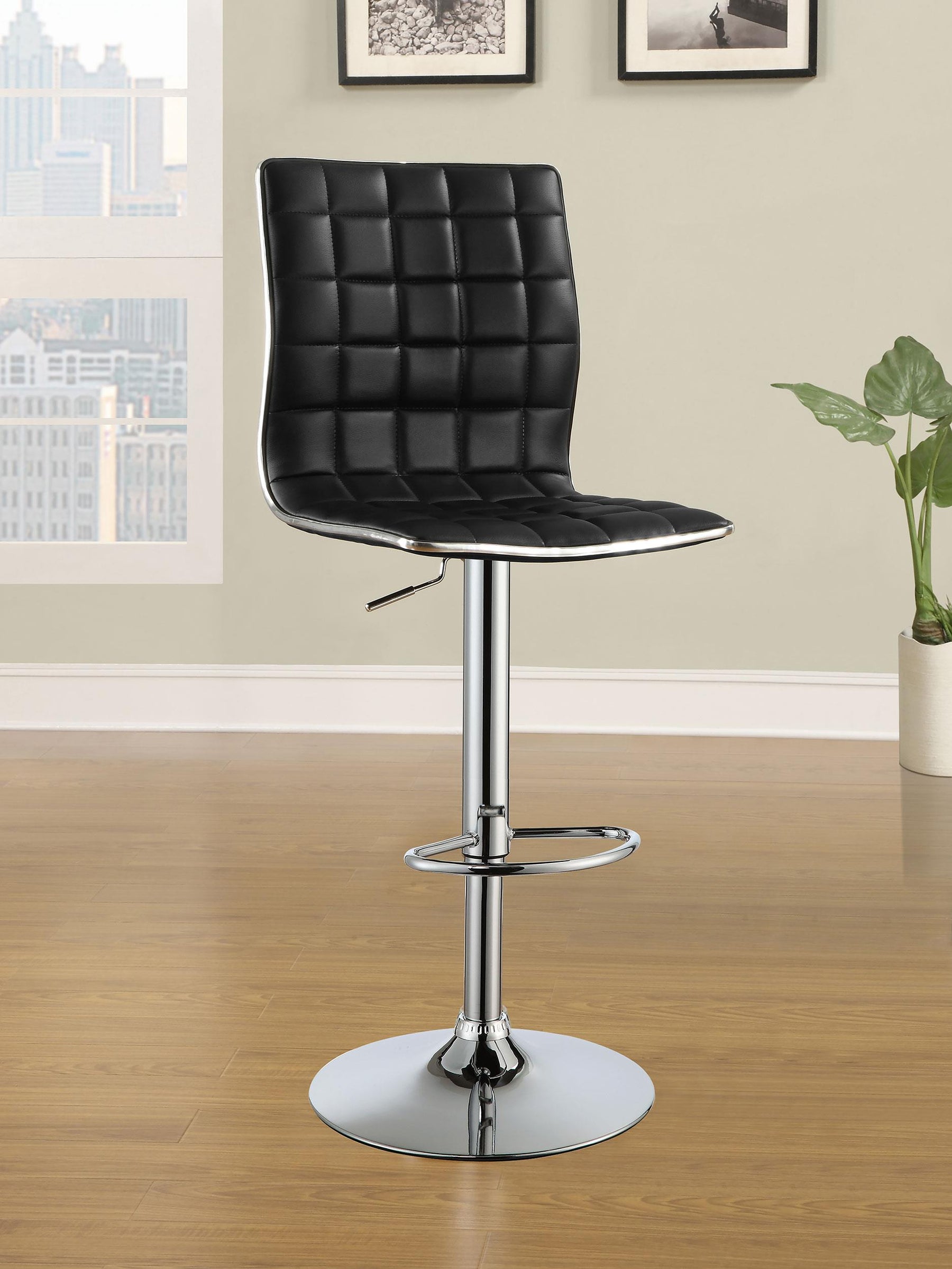 Ashbury Upholstered Adjustable Bar Stools Black and Chrome (Set of 2) Half Price Furniture