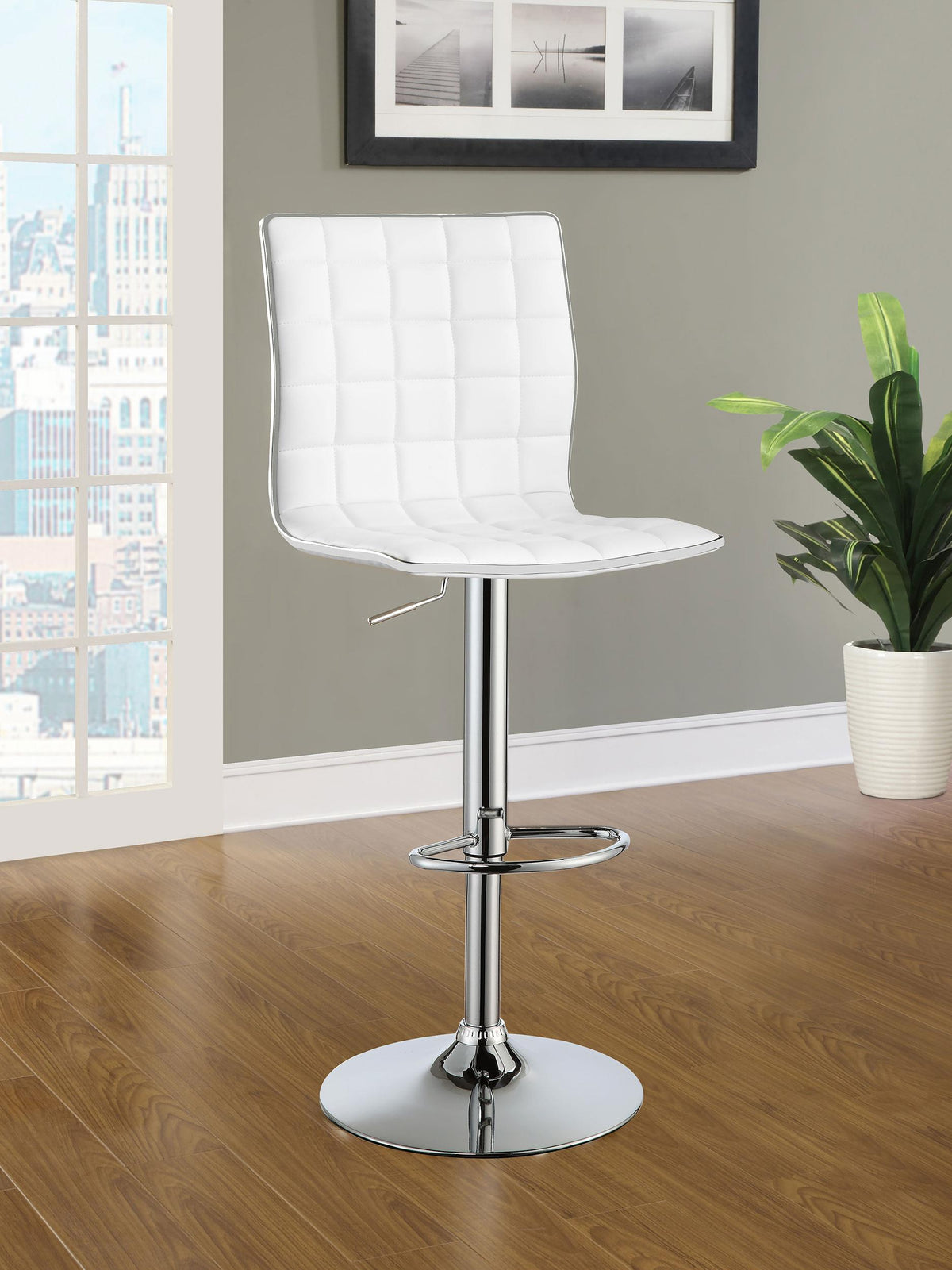 Ashbury Upholstered Adjustable Bar Stools White and Chrome (Set of 2) Half Price Furniture