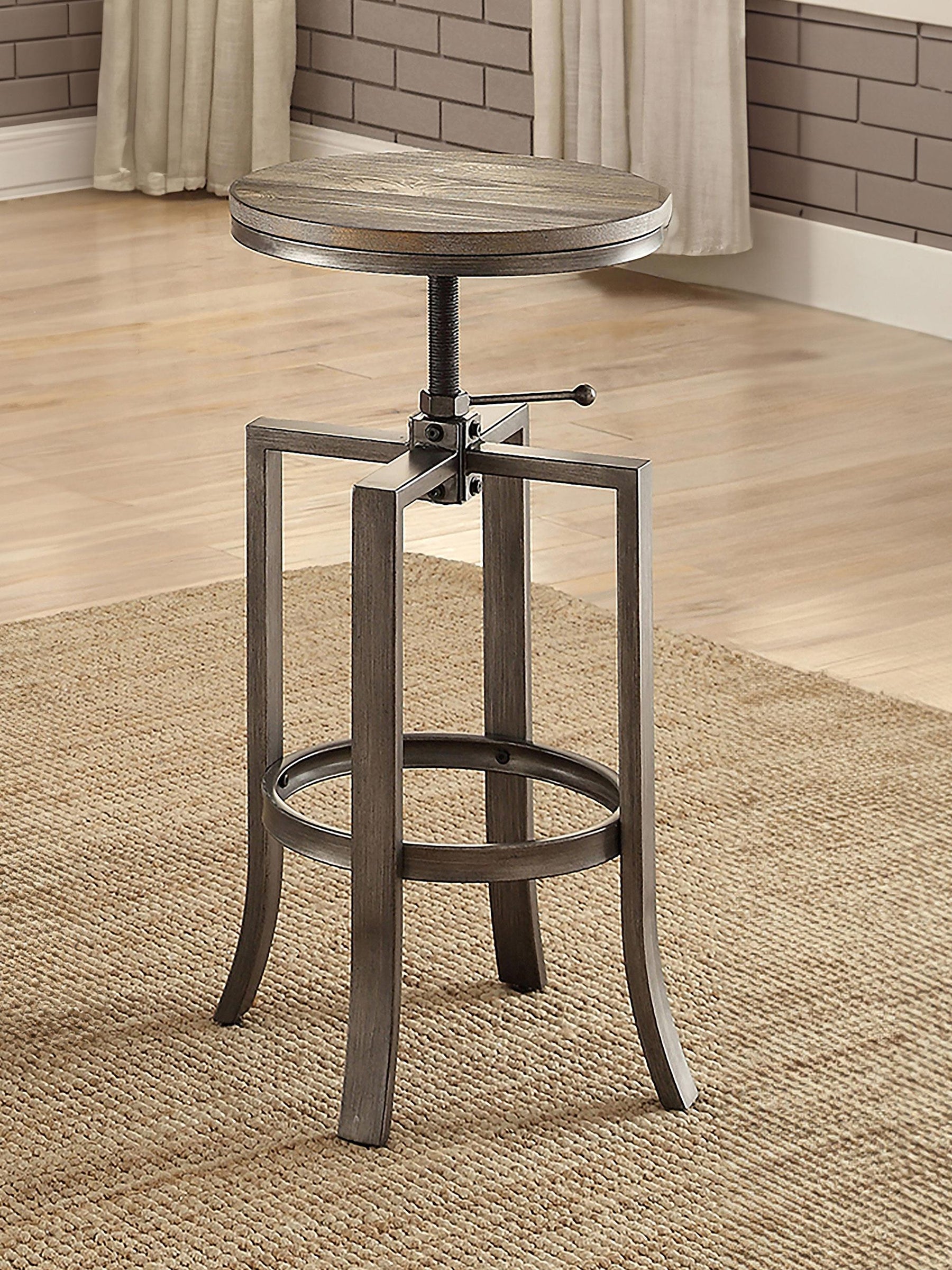 Bartlett Adjustable Height Swivel Bar Stools Brushed Nutmeg and Slate Grey (Set of 2) Half Price Furniture