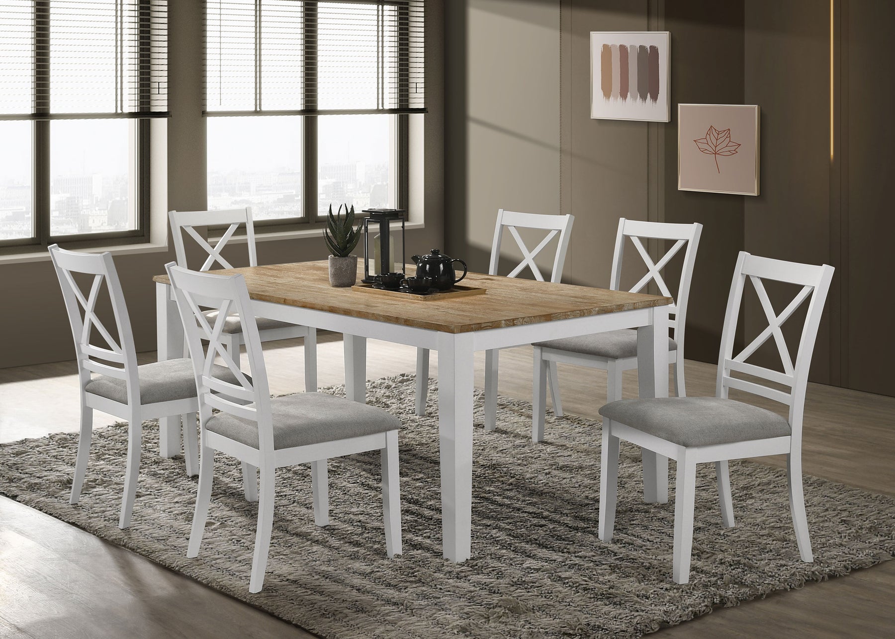 Hollis Rectangular Dining Table Set Brown and White - Dining Room Set - Half Price Furniture