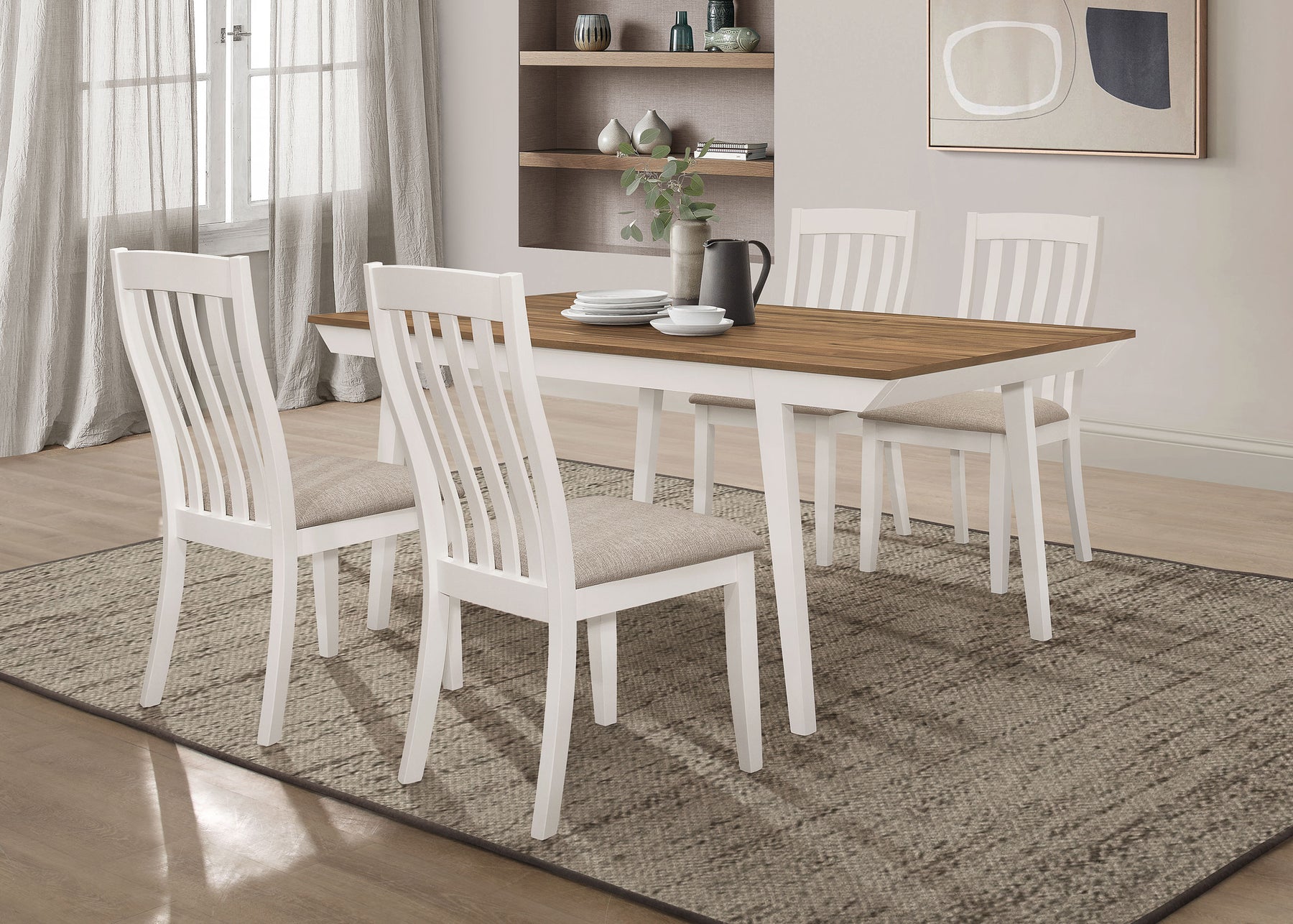 Anwar Rectangular Dining Table Set Natural Acacia and Off White Half Price Furniture