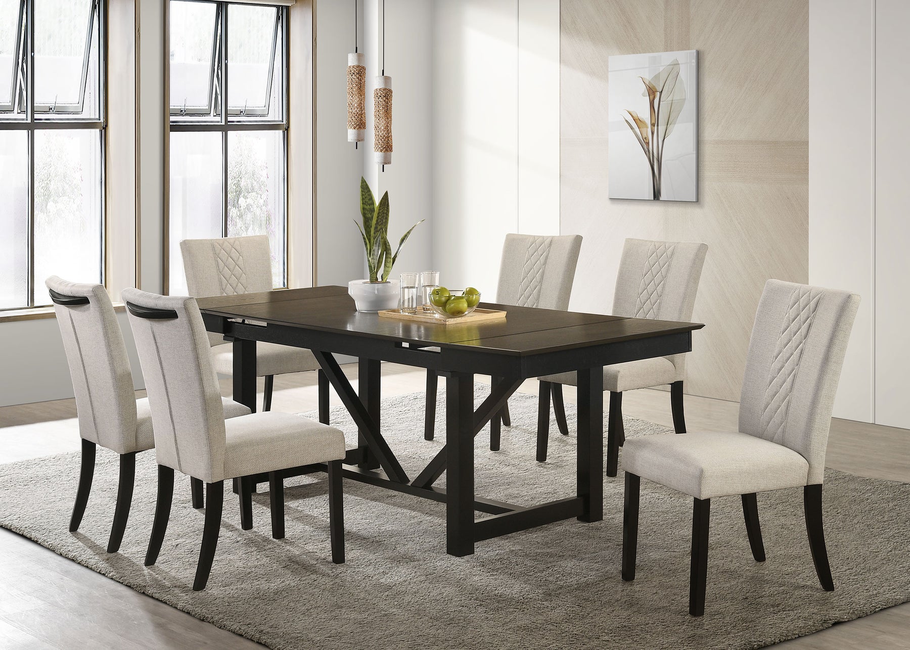 Malia Rectangular Dining Table Set with Refractory Extension Leaf Beige and Black - Dining Room Set - Half Price Furniture