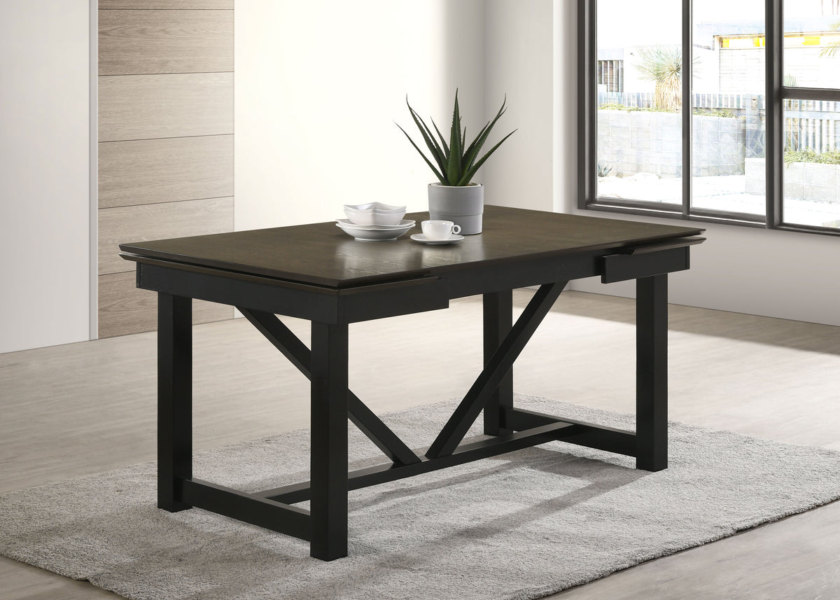 Malia Rectangular Dining Table with Refractory Extension Leaf Black  Half Price Furniture