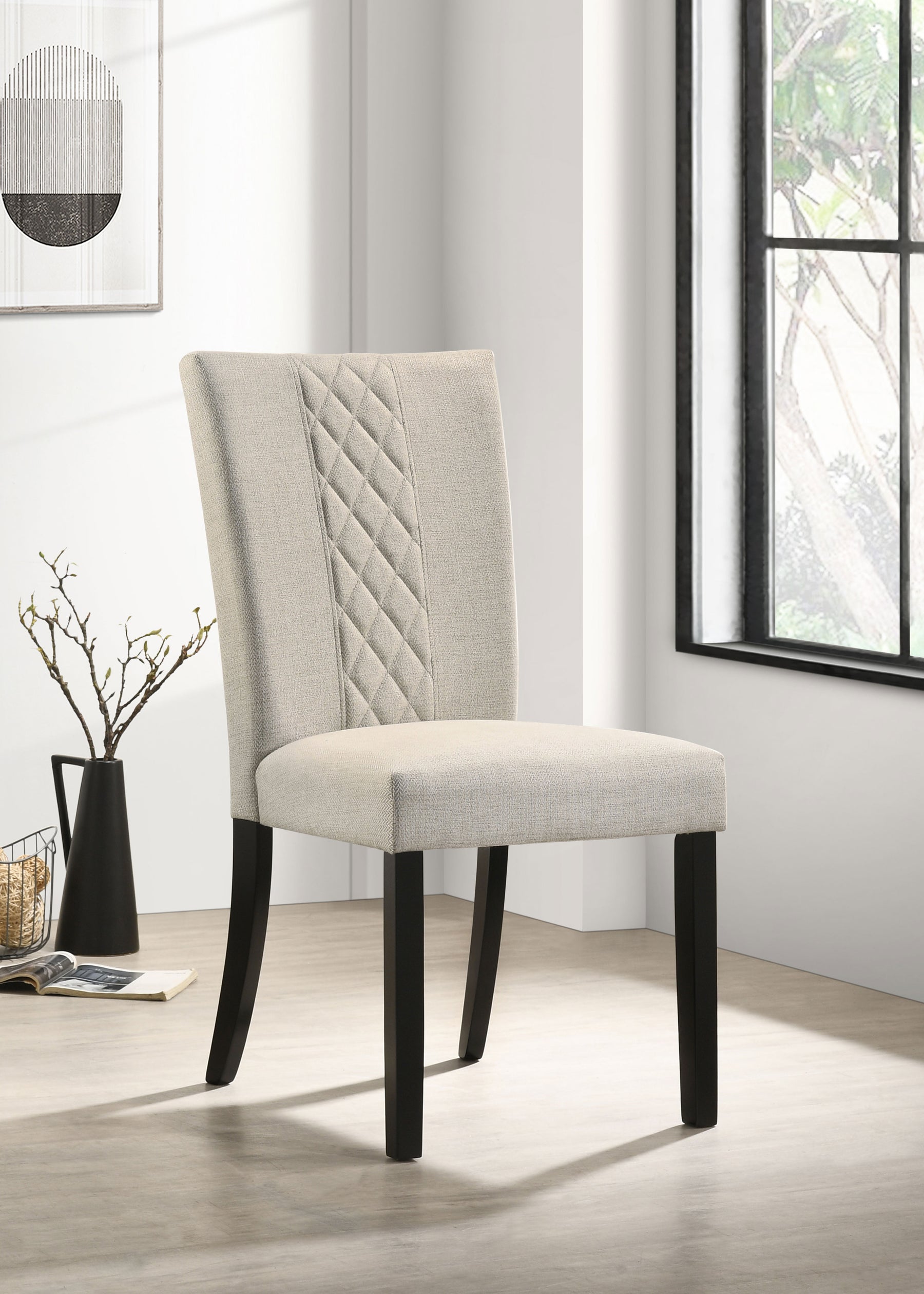 Malia Upholstered Solid Back Dining Side Chair Beige and Black (Set of 2) Half Price Furniture