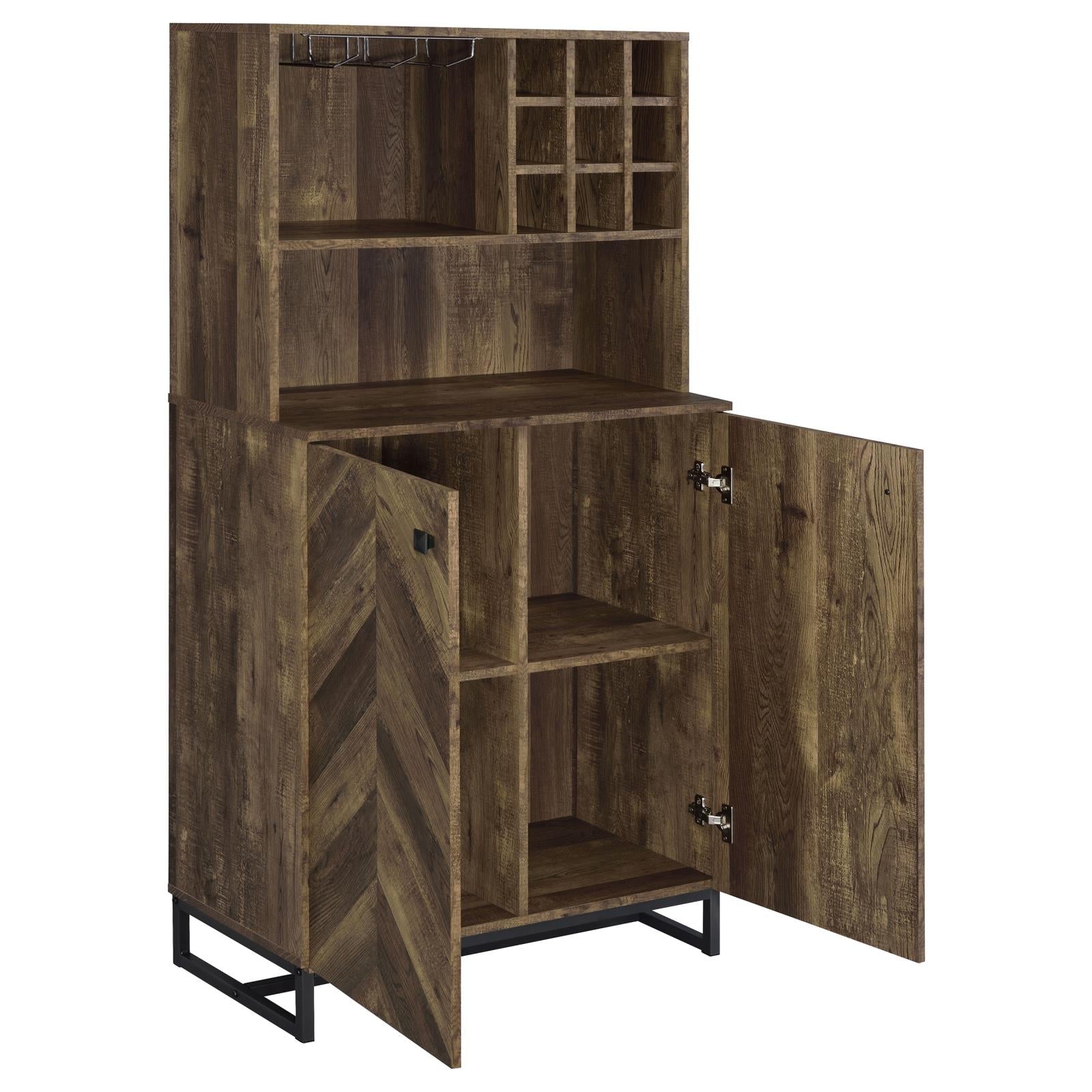 Mendoza 2-door Wine Cabinet Rustic Oak Herringbone and Gunmetal - Half Price Furniture