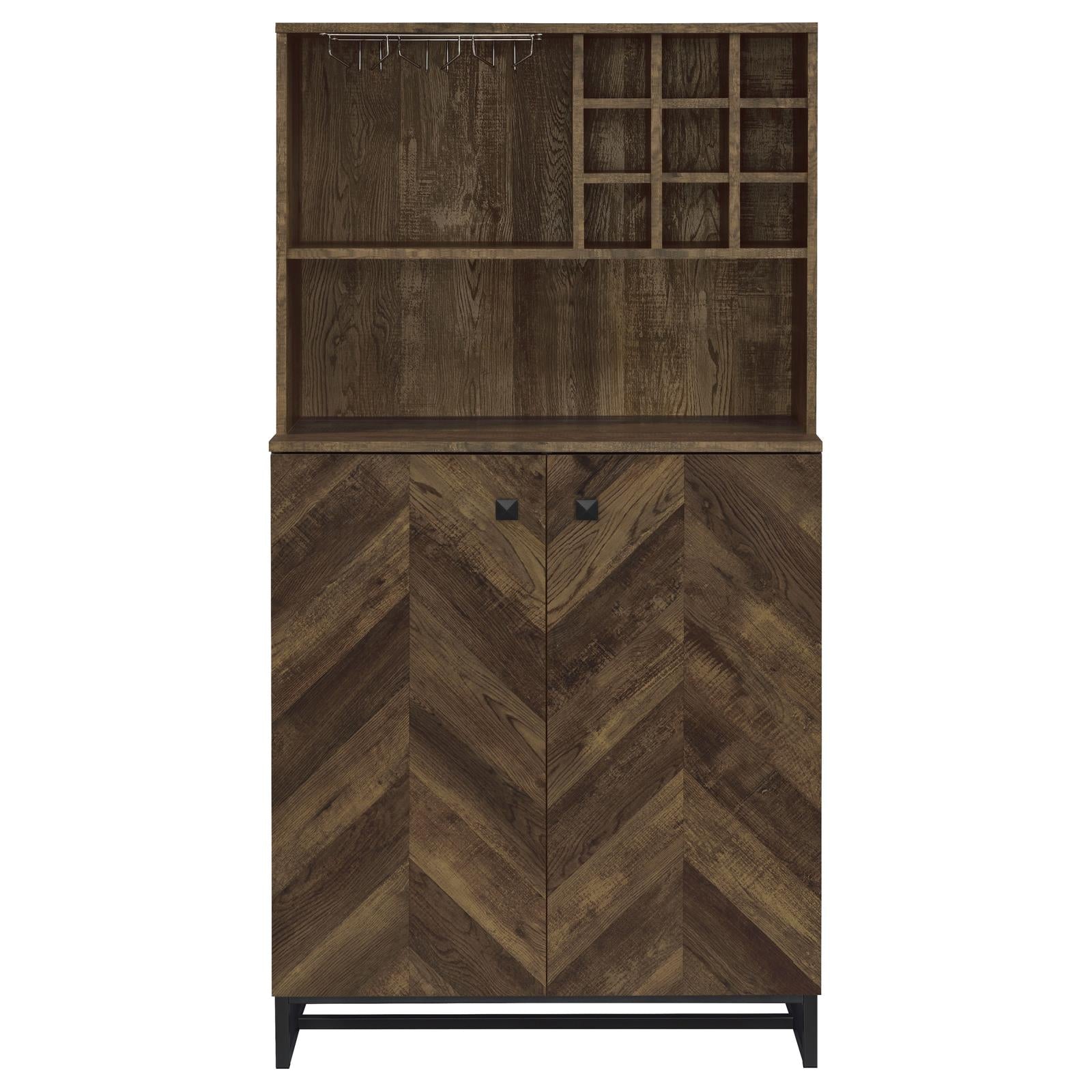 Mendoza 2-door Wine Cabinet Rustic Oak Herringbone and Gunmetal - Half Price Furniture