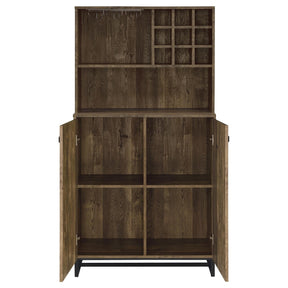 Mendoza 2-door Wine Cabinet Rustic Oak Herringbone and Gunmetal - Half Price Furniture