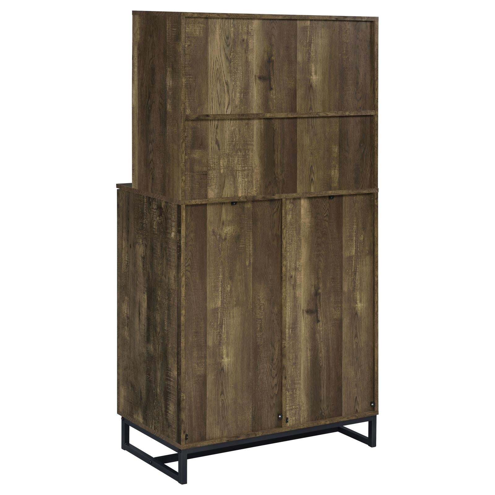 Mendoza 2-door Wine Cabinet Rustic Oak Herringbone and Gunmetal - Half Price Furniture