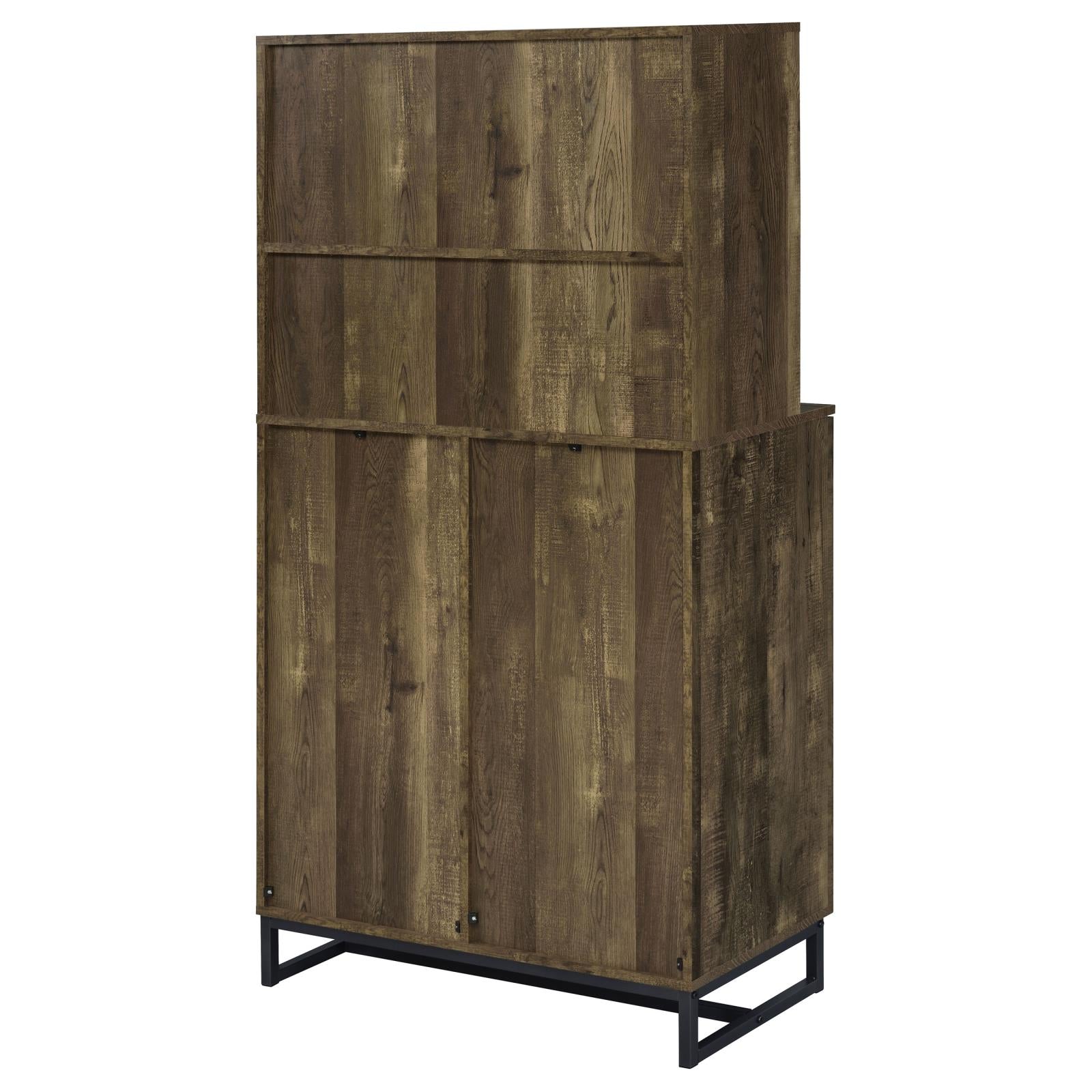 Mendoza 2-door Wine Cabinet Rustic Oak Herringbone and Gunmetal - Half Price Furniture