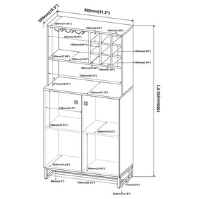 Mendoza 2-door Wine Cabinet Rustic Oak Herringbone and Gunmetal - Half Price Furniture