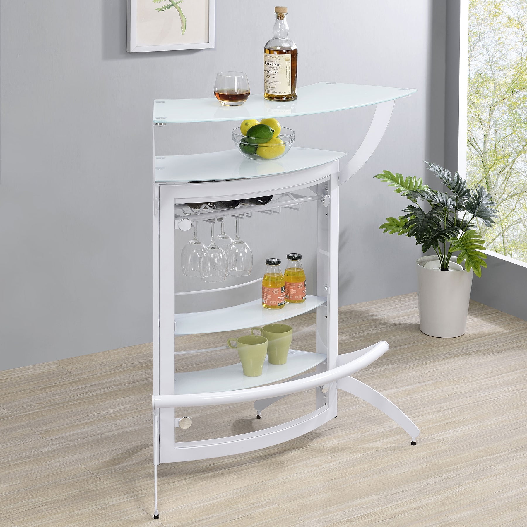 Dallas 2-shelf Home Bar White and Frosted Glass Half Price Furniture