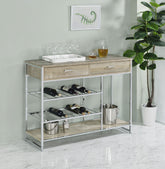 Melrose 2-shelf Wine Cabinet with 2 Drawers Gray Washed Oak and Chrome Half Price Furniture