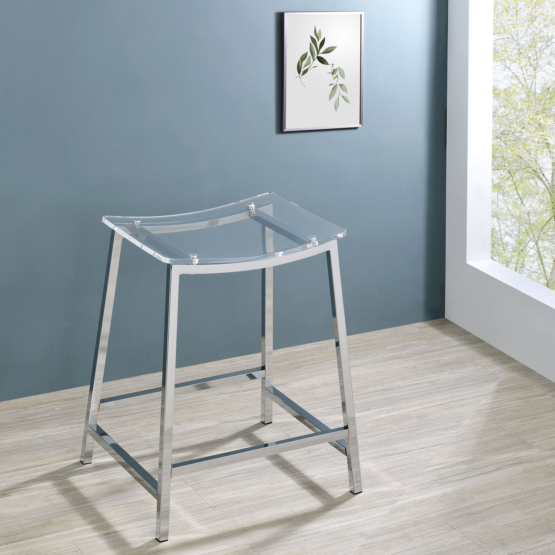 Jovani Acrylic Backless Counter Height Bar Stools Clear and Chrome (Set of 2) Half Price Furniture