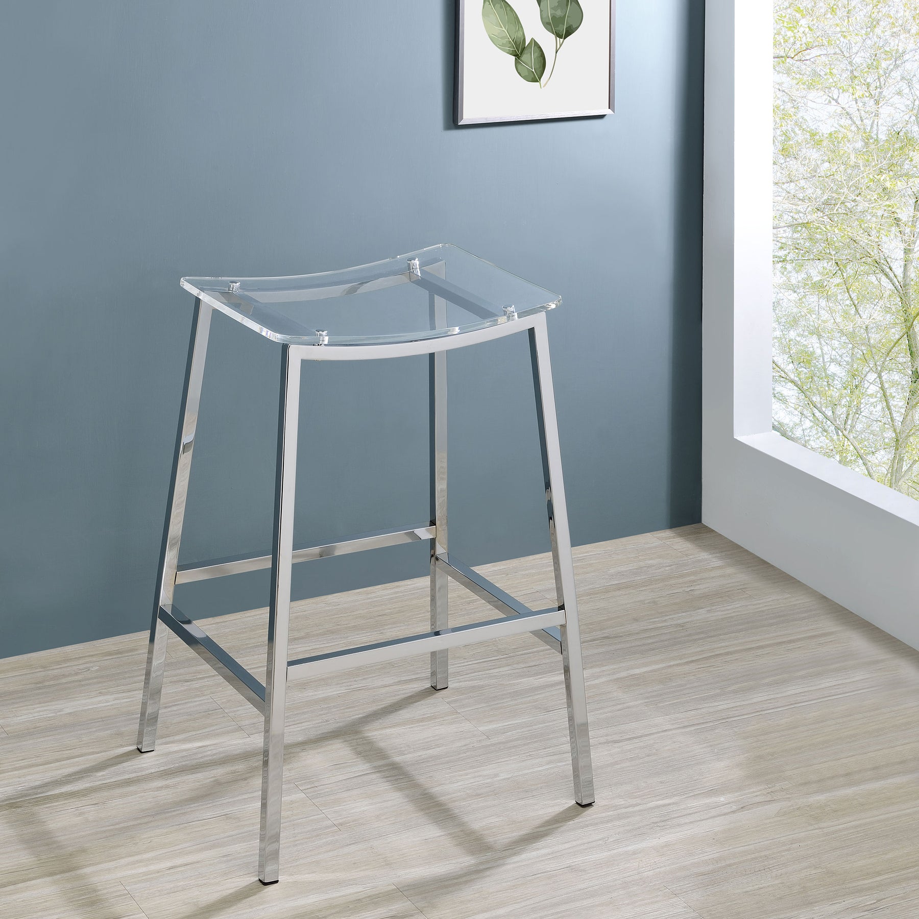 Jovani Acrylic Backless Bar Stools Clear and Chrome (Set of 2) Half Price Furniture