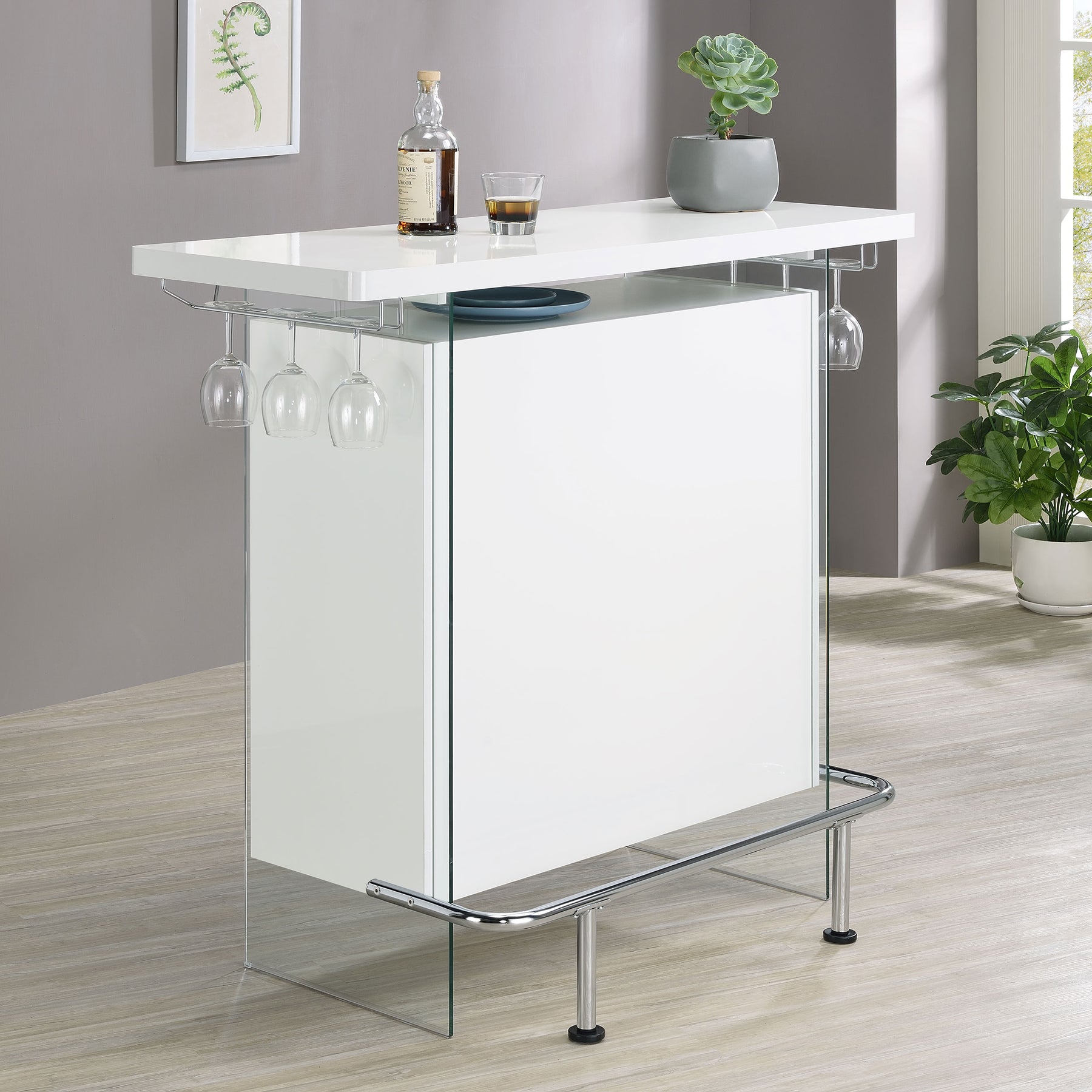 Acosta Rectangular Bar Unit with Footrest and Glass Side Panels - Half Price Furniture