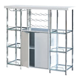 Gallimore 2-door Bar Cabinet with Glass Shelf High Glossy White and Chrome Half Price Furniture