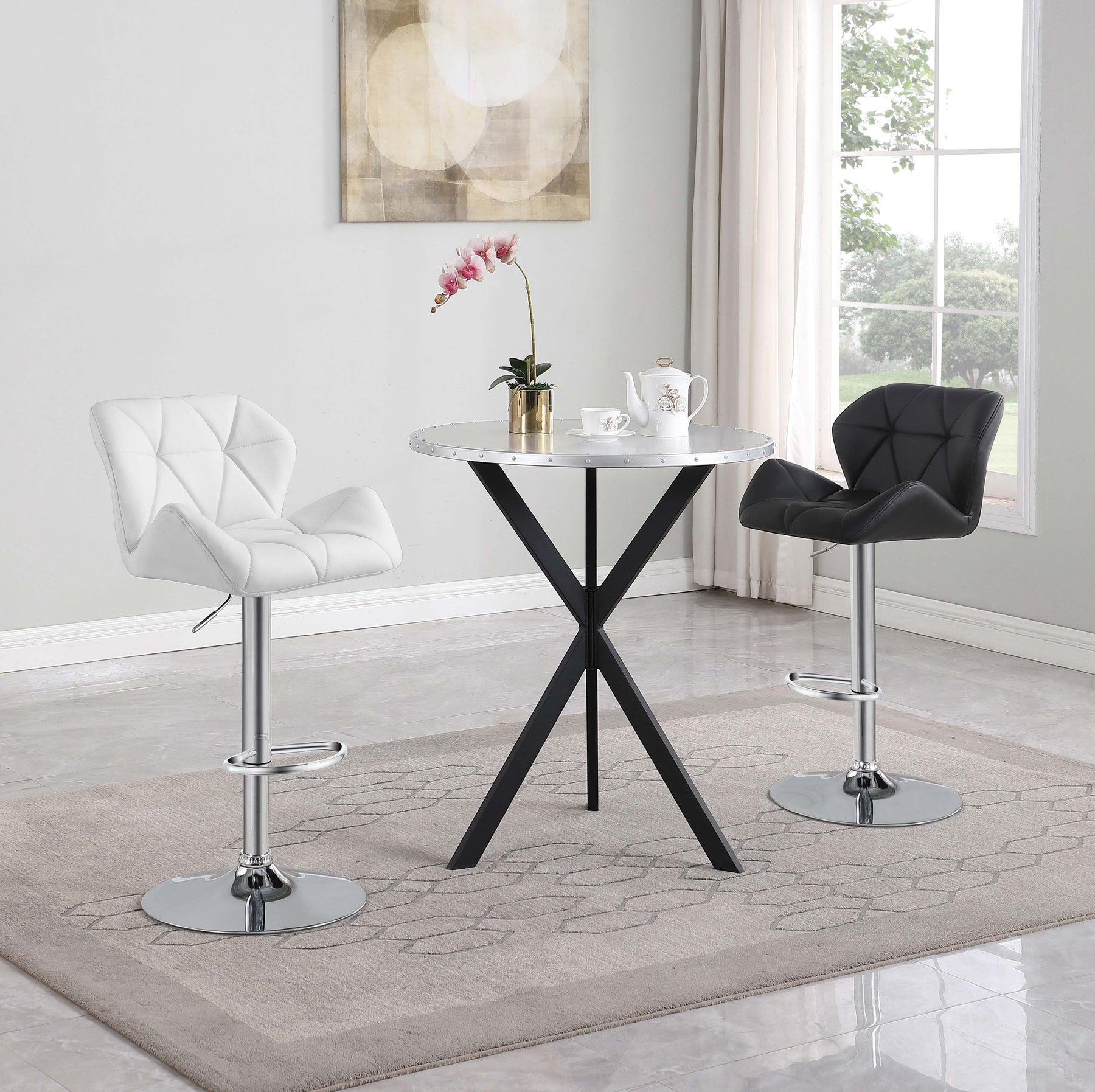 Kenzo Round Metal Top Bar Table Silver and Sandy Black  Half Price Furniture