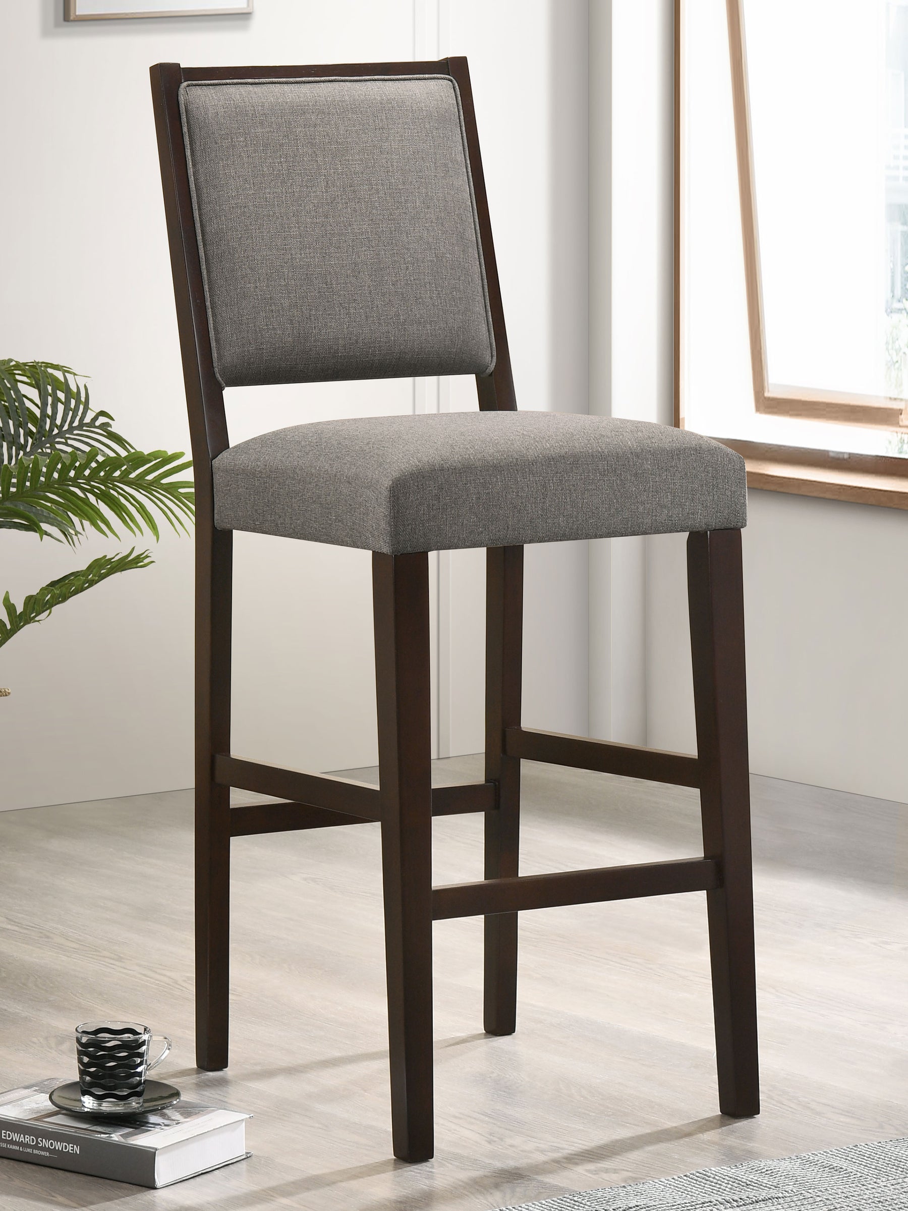 Bedford Upholstered Open Back Bar Stools with Footrest (Set of 2) Grey and Espresso Half Price Furniture