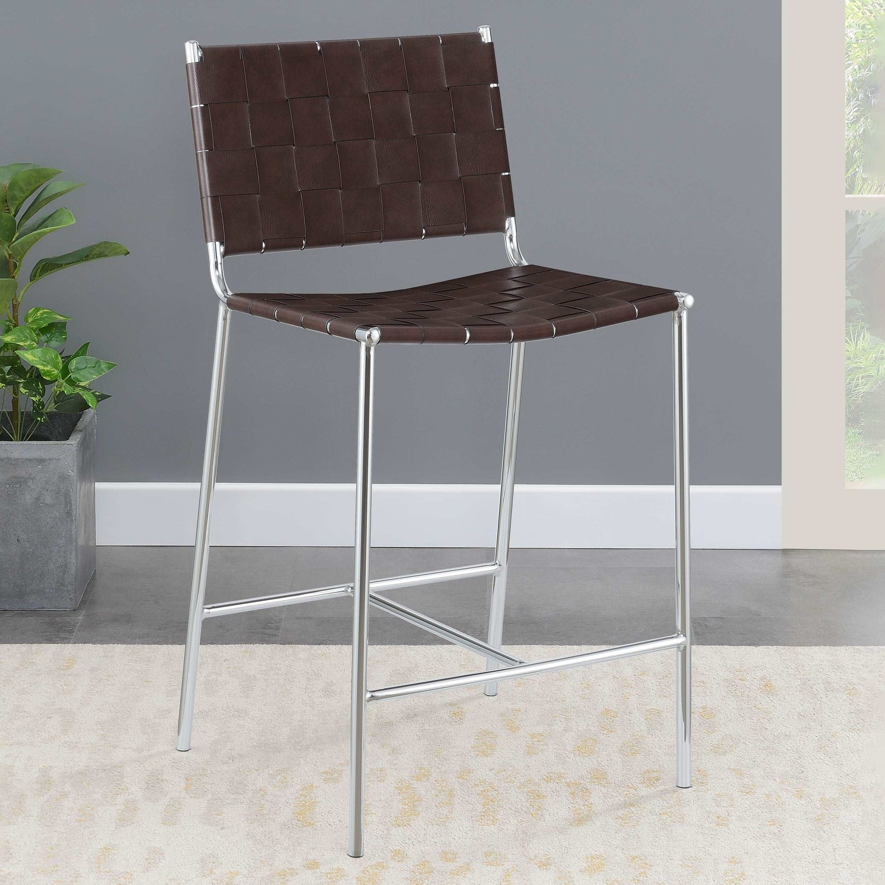 Adelaide Upholstered Counter Height Stool with Open Back Brown and Chrome Half Price Furniture