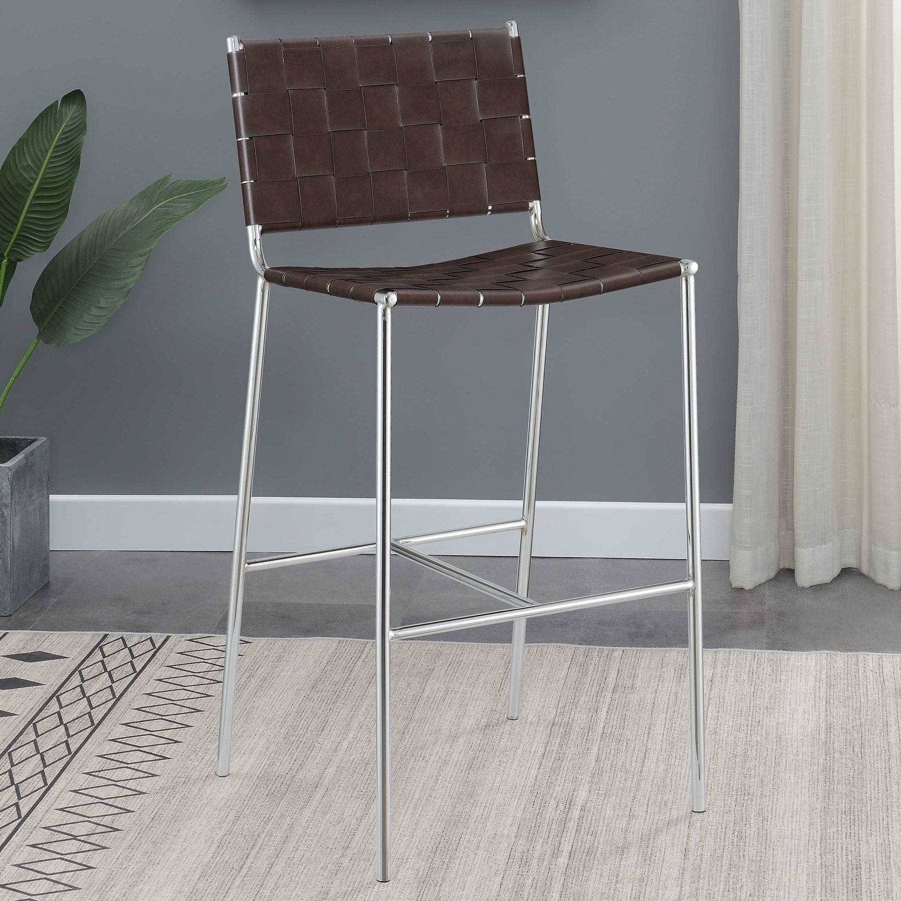 Adelaide Upholstered Bar Stool with Open Back Brown and Chrome Half Price Furniture