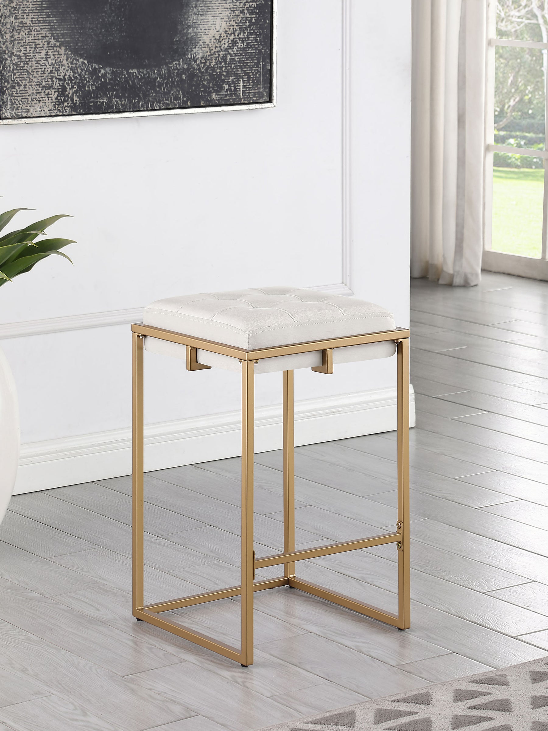 Nadia Square Padded Seat Counter Height Stool (Set of 2) Beige and Gold Half Price Furniture