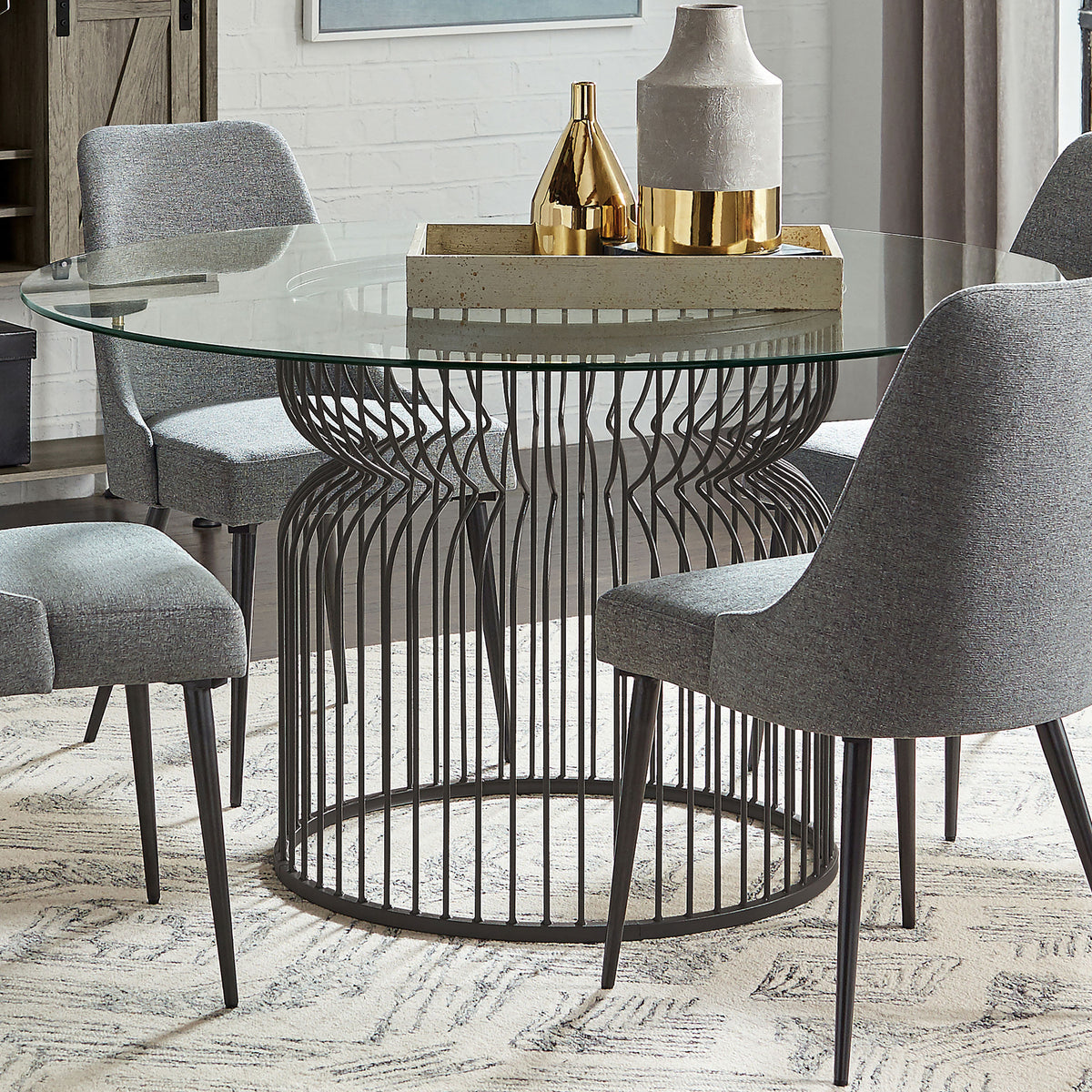 Granvia Round Glass Top Dining Table Clear and Gunmetal Half Price Furniture