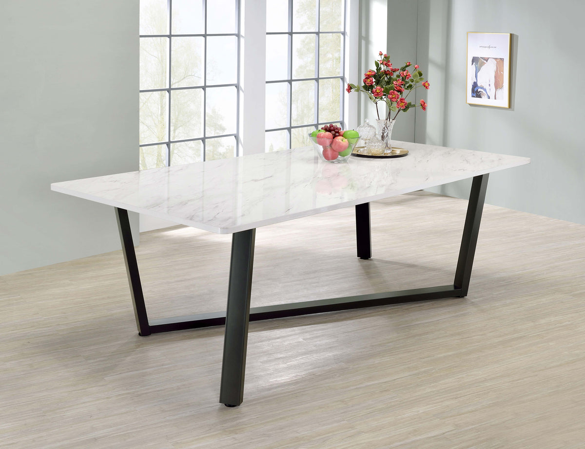 Mayer Rectangular Dining Table Faux White Marble and Gunmetal  Half Price Furniture