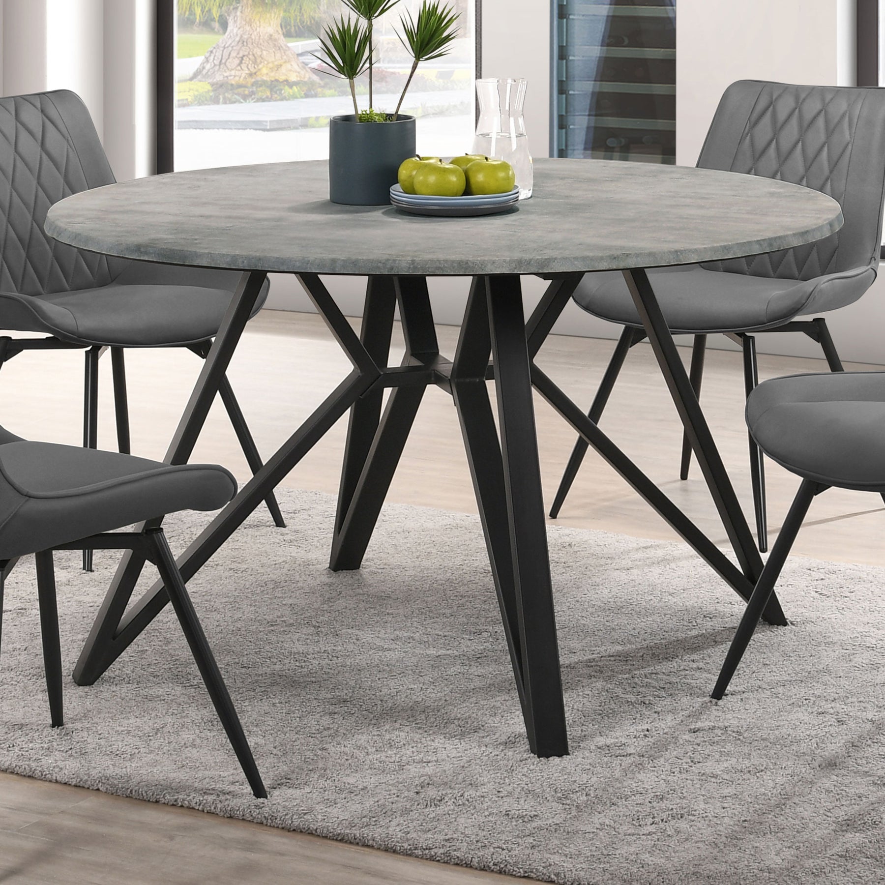 Neil Round Wood Top Dining Table Concrete and Black Half Price Furniture