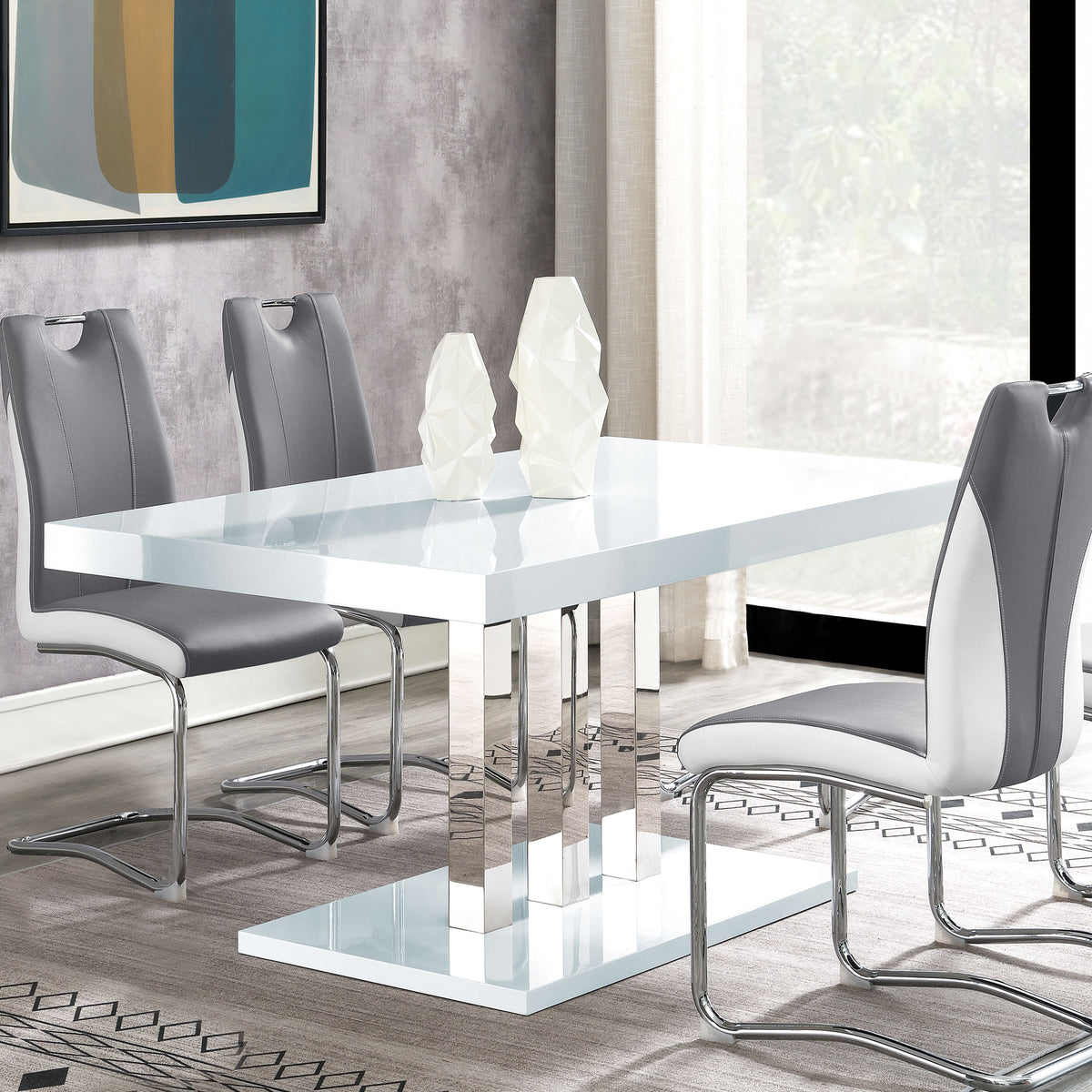 Brooklyn Rectangular Dining Table White High Gloss and Chrome Half Price Furniture