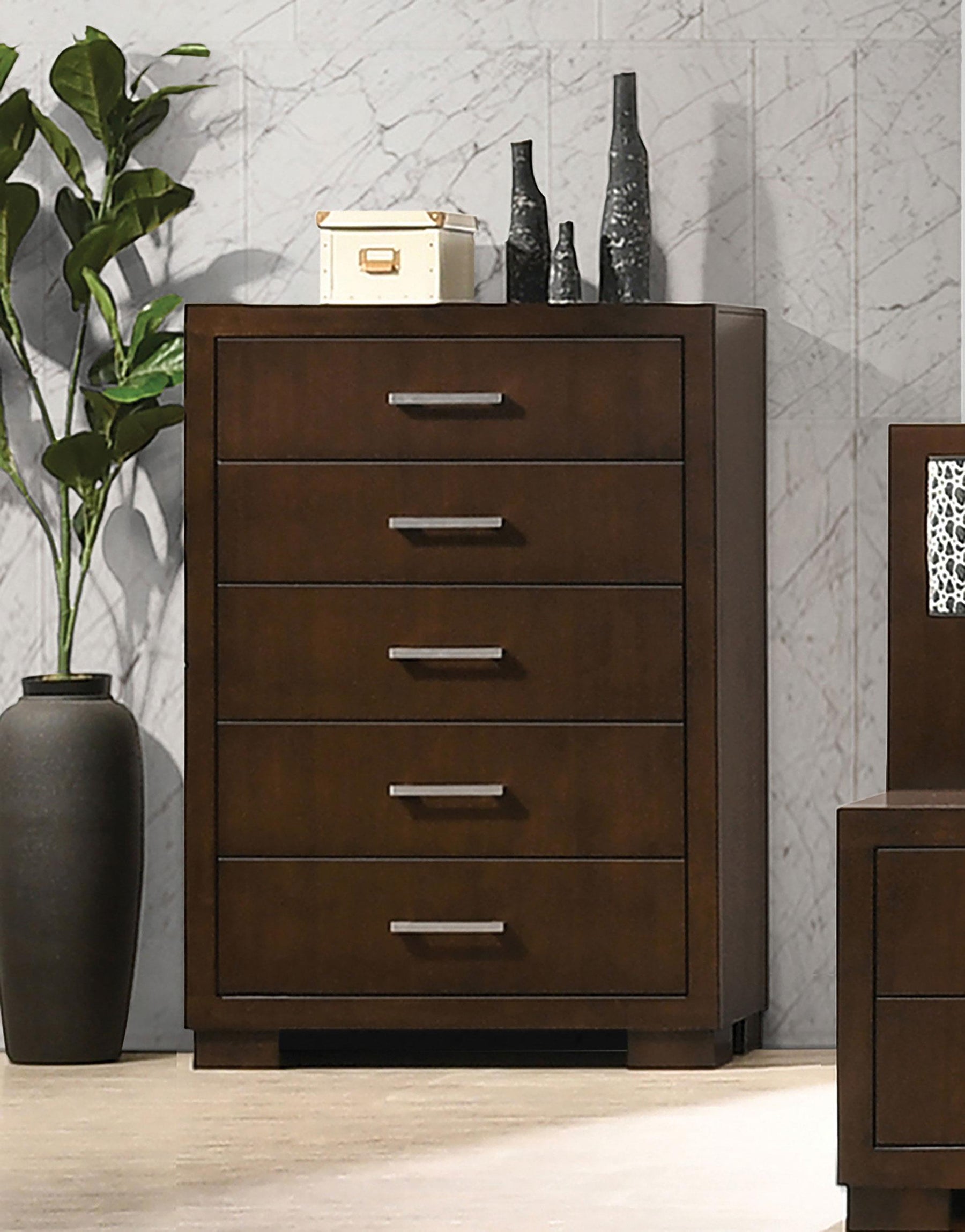 Jessica 5-drawer Chest Cappuccino Half Price Furniture