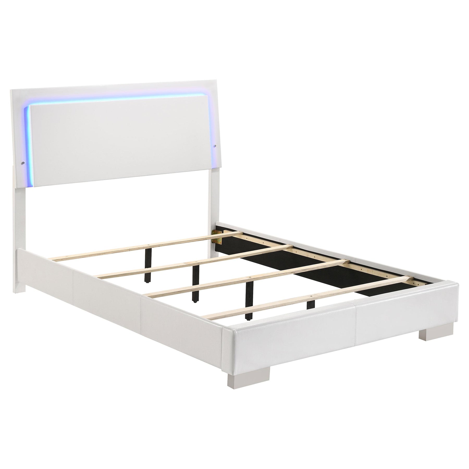 Felicity Full Panel Bed with LED Lighting Glossy White Half Price Furniture