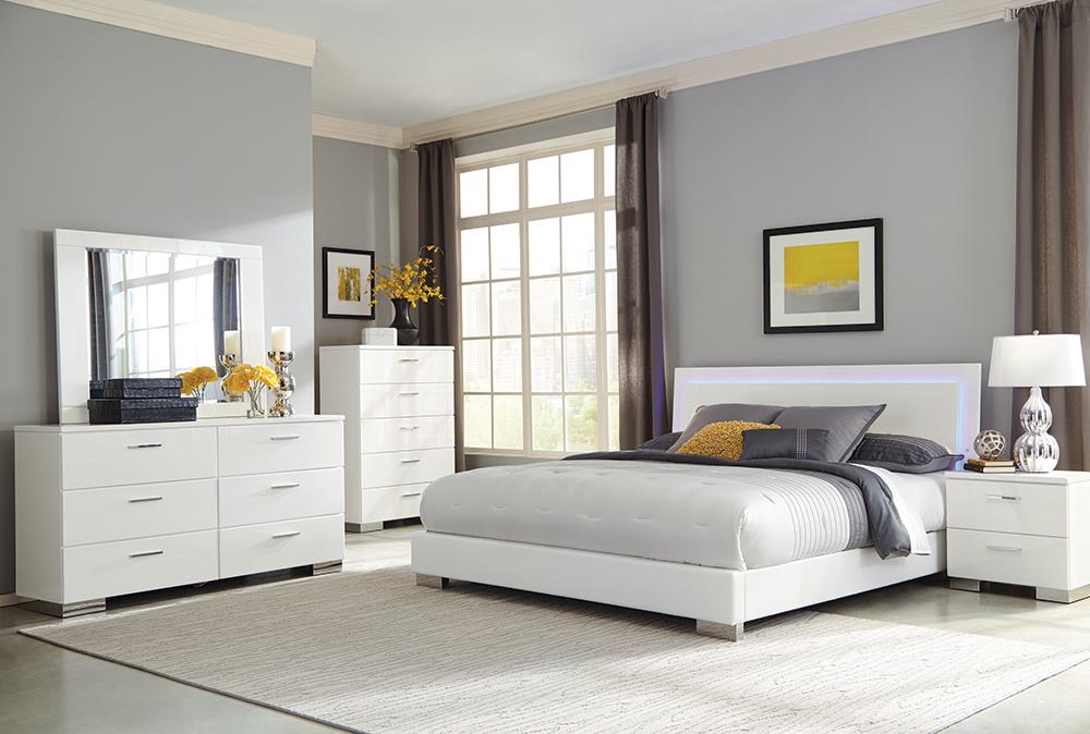 Felicity 5-piece Eastern King Bedroom Set with LED Headboard Glossy White  Half Price Furniture