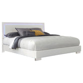 Felicity Eastern King Panel Bed with LED Lighting Glossy White Half Price Furniture