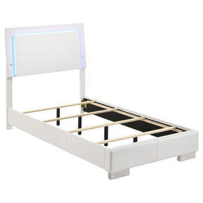 Felicity Twin Panel Bed with LED Lighting Glossy White Half Price Furniture